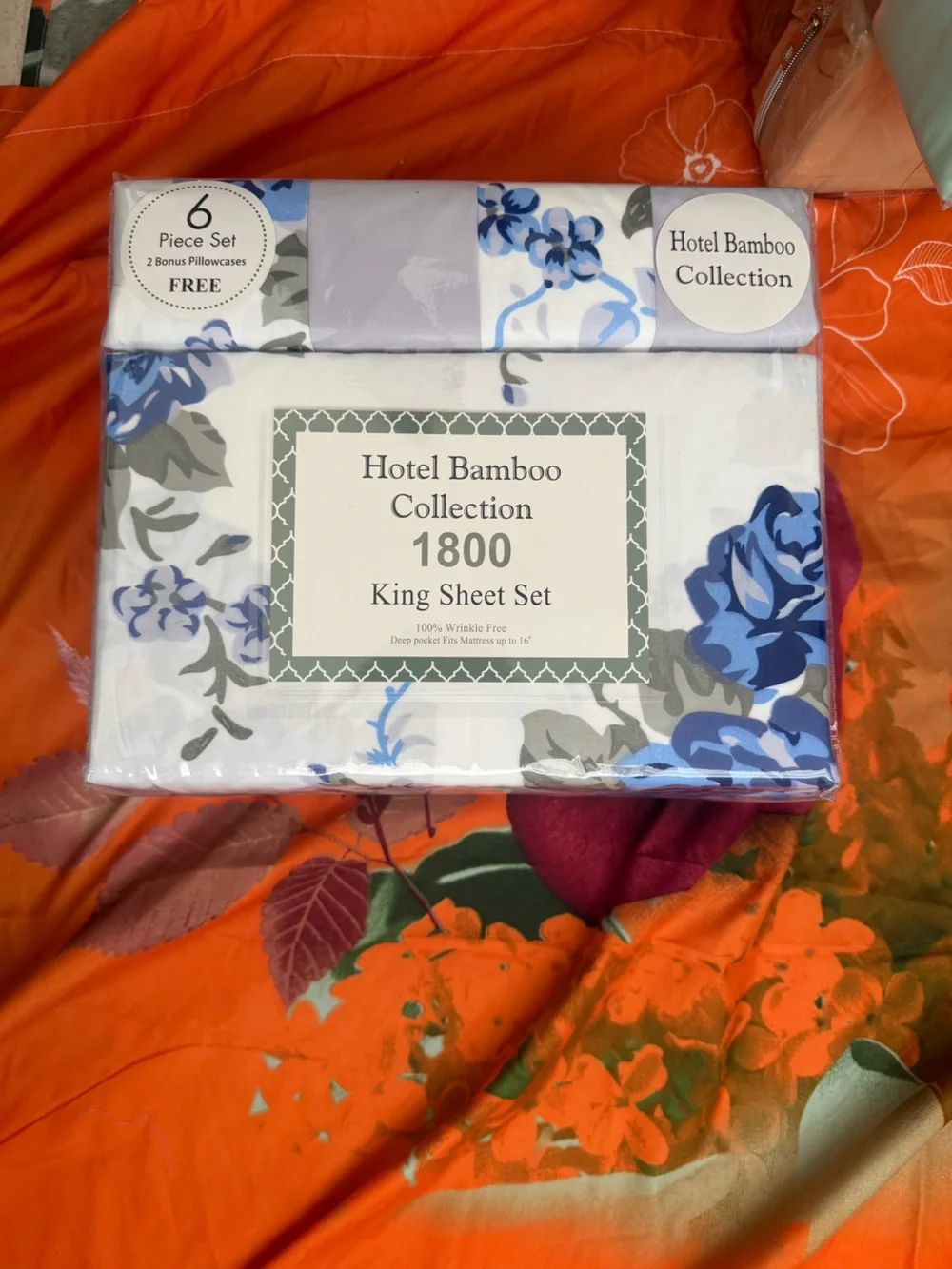 Hotel Collection 1800 King Sheet Set - Blue and Gray Floral